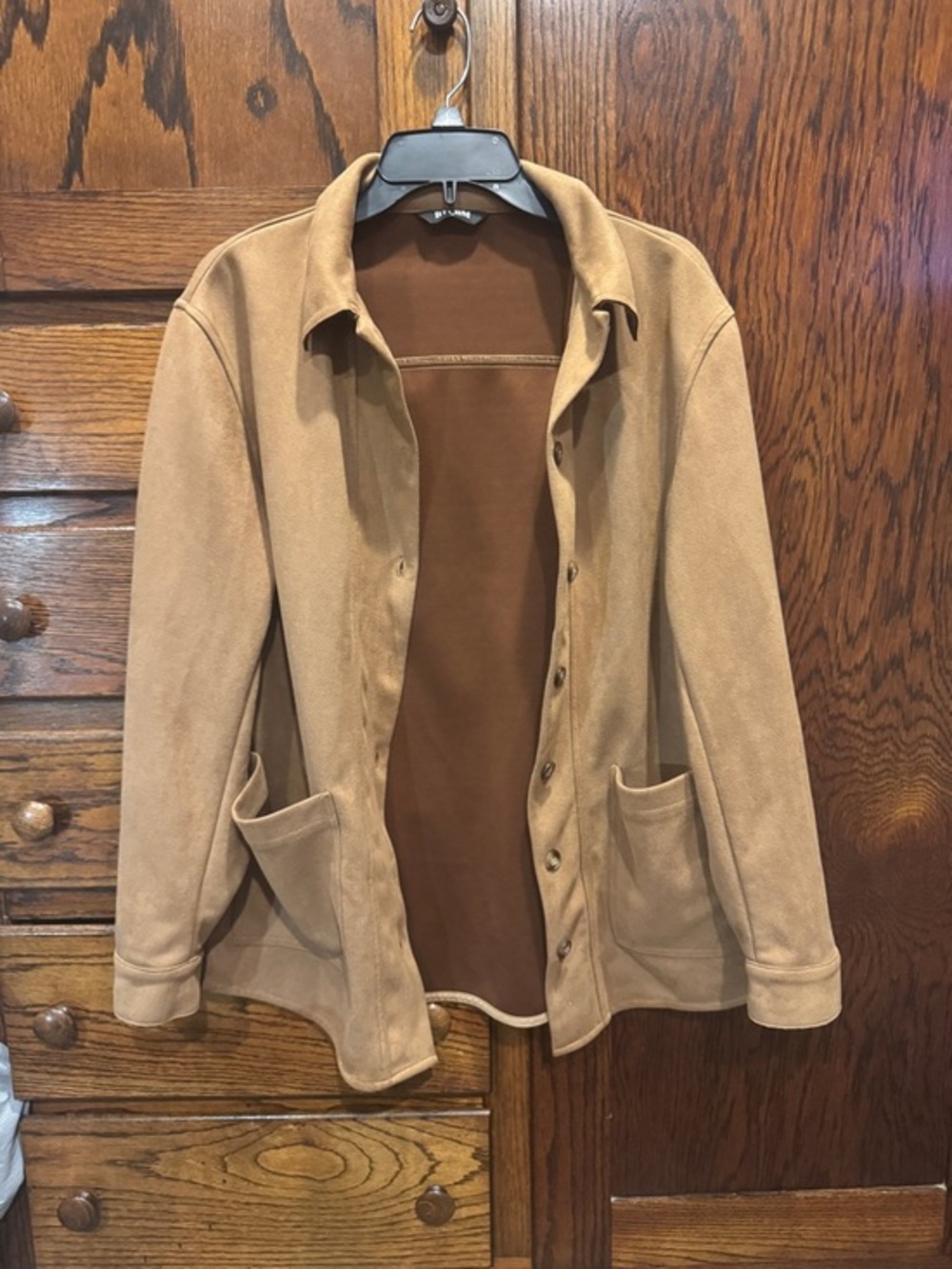 Brown Sueded Button Front Shirt Jacket Size L